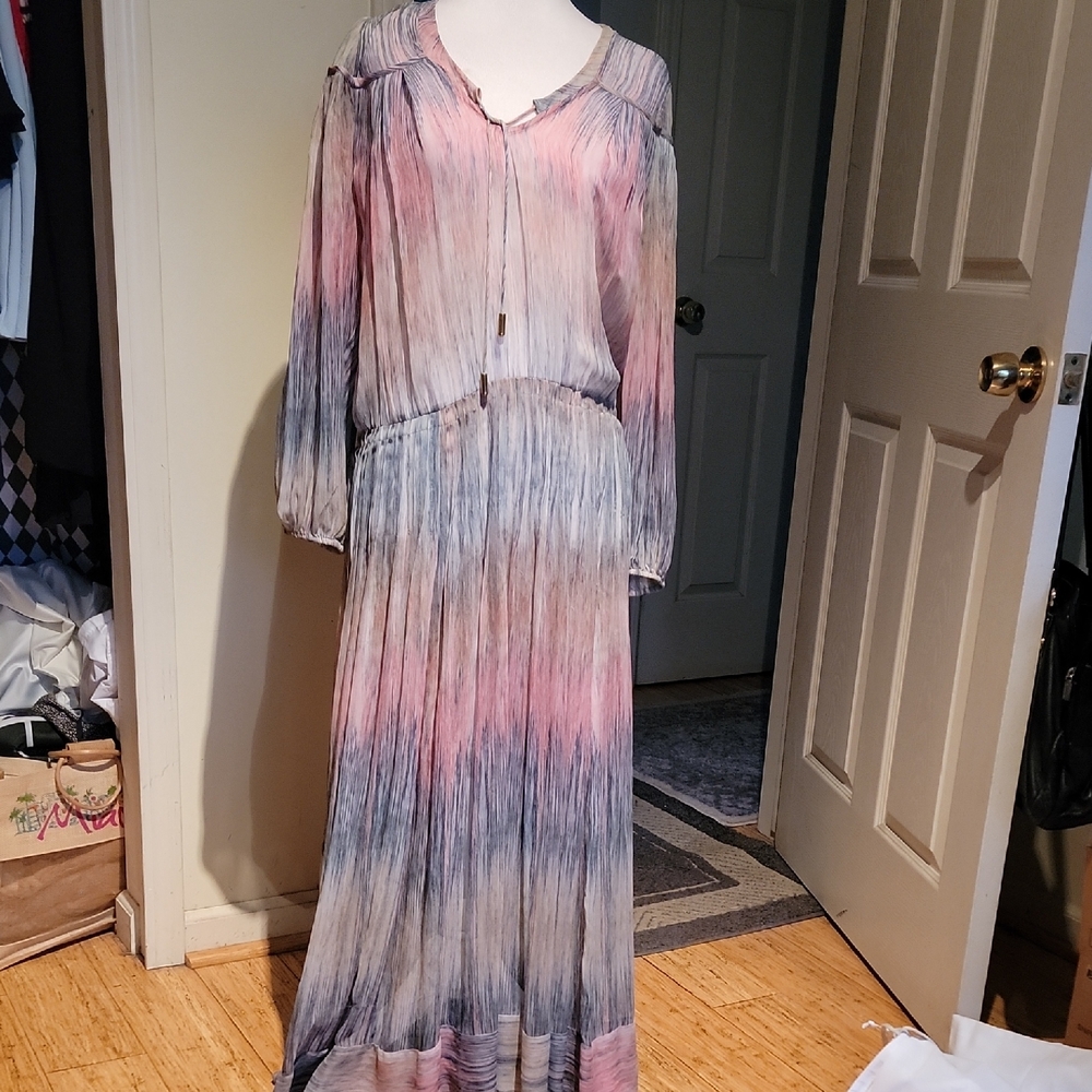Zimmermann Pink and Blue 100% Silk Long Sleeve Dress